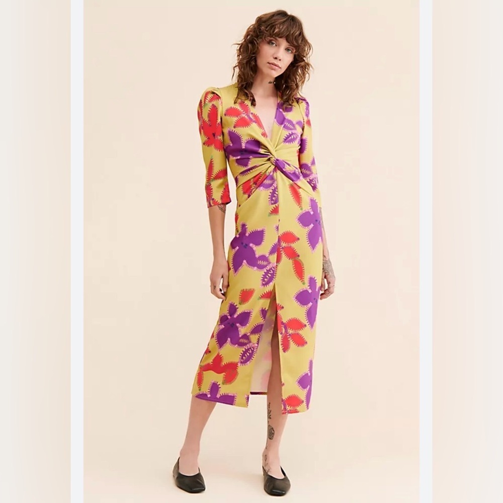 Laagam Lea Midi Dress Colorful Maximalist Green Purple Red Sz L Party Date Night